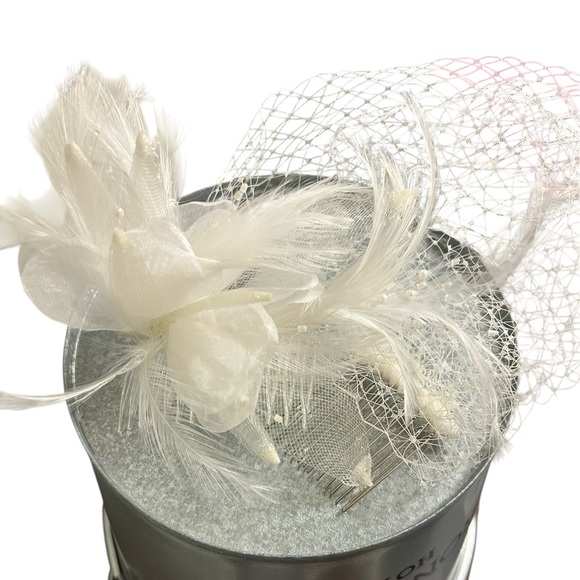 David’s Bridal Headpieces Ivory (2) Organza Feathers Pearls and Rhinestones - Picture 8 of 13